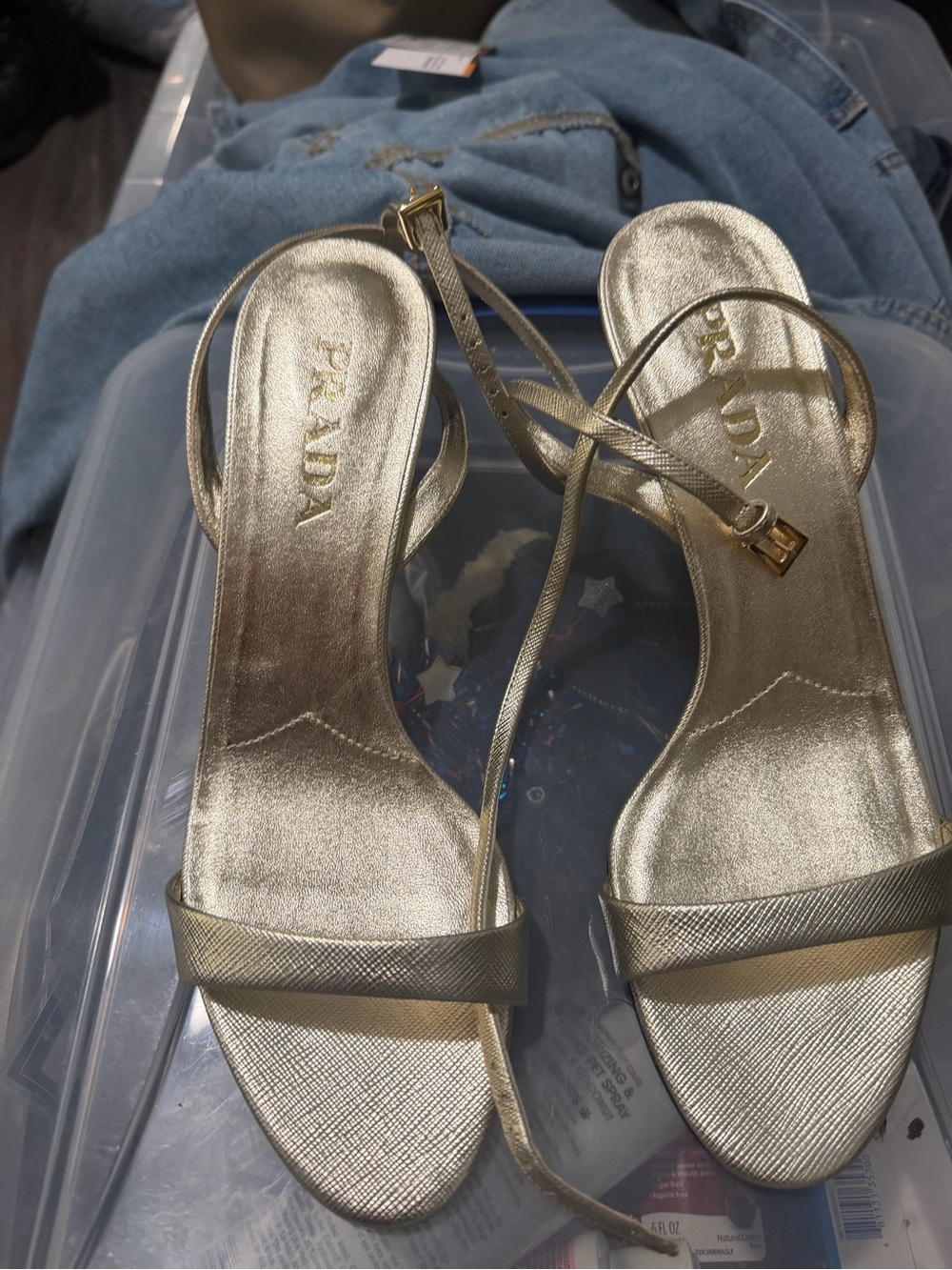 Prada Gold Leather Strappy Heels